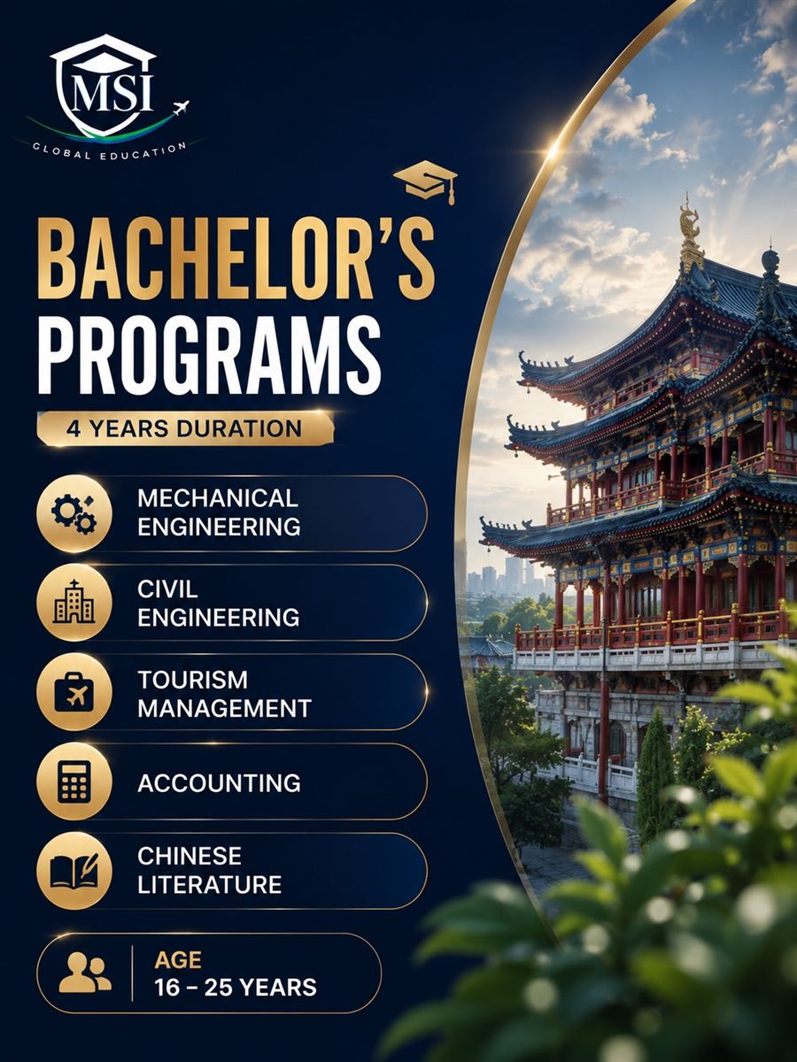 Bachelor's programmes in China, four years, age 16 to 25